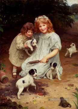 Mascotas y niños Painting - Un invitado no invitado Niños idílicos Arthur John Elsley Pet Kids